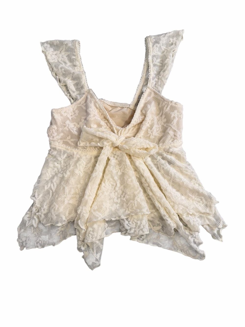 SHEIN Cream Lace Babydoll Bow-Front Tank with Tiered Ruffle Hem size XS NWOT